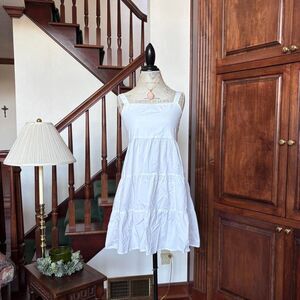 White Tier Sundress Cotton Square neckline Sleeveless Summer Spring Cottagecore
